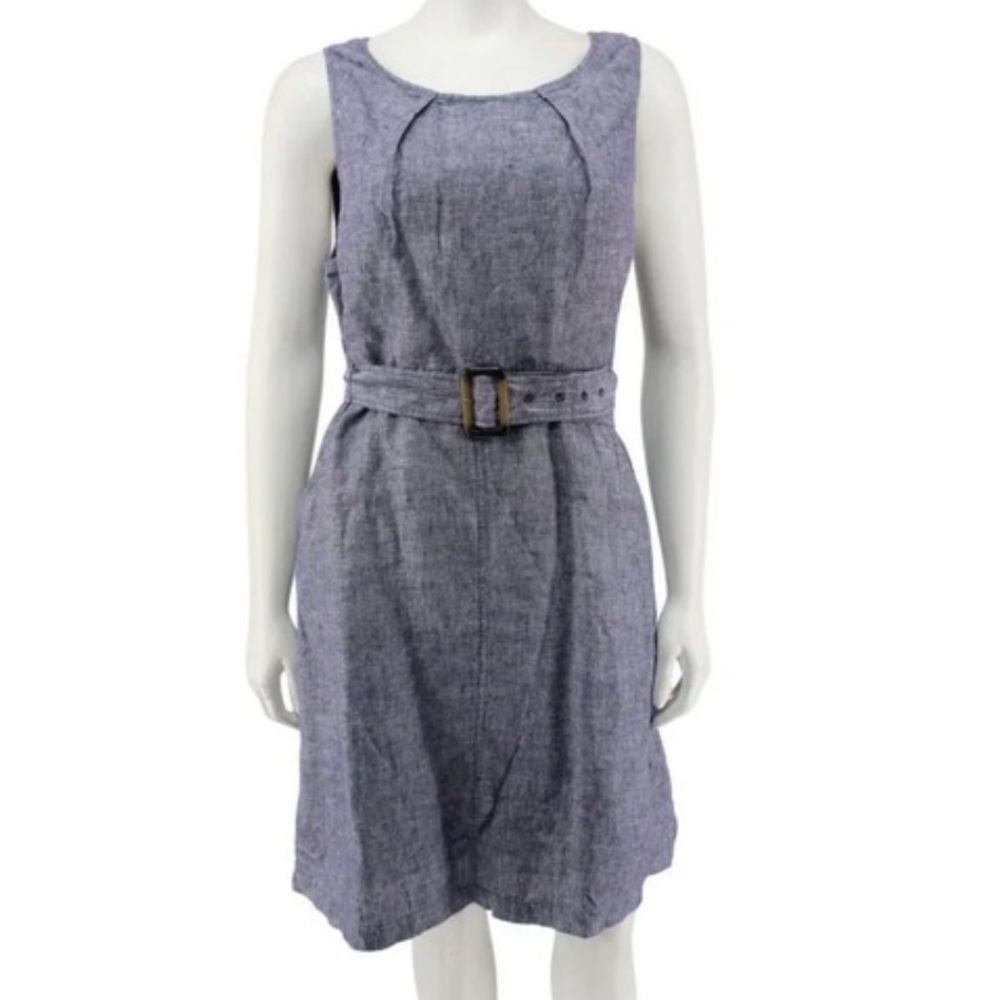 TAHARI Blue Linen Dress